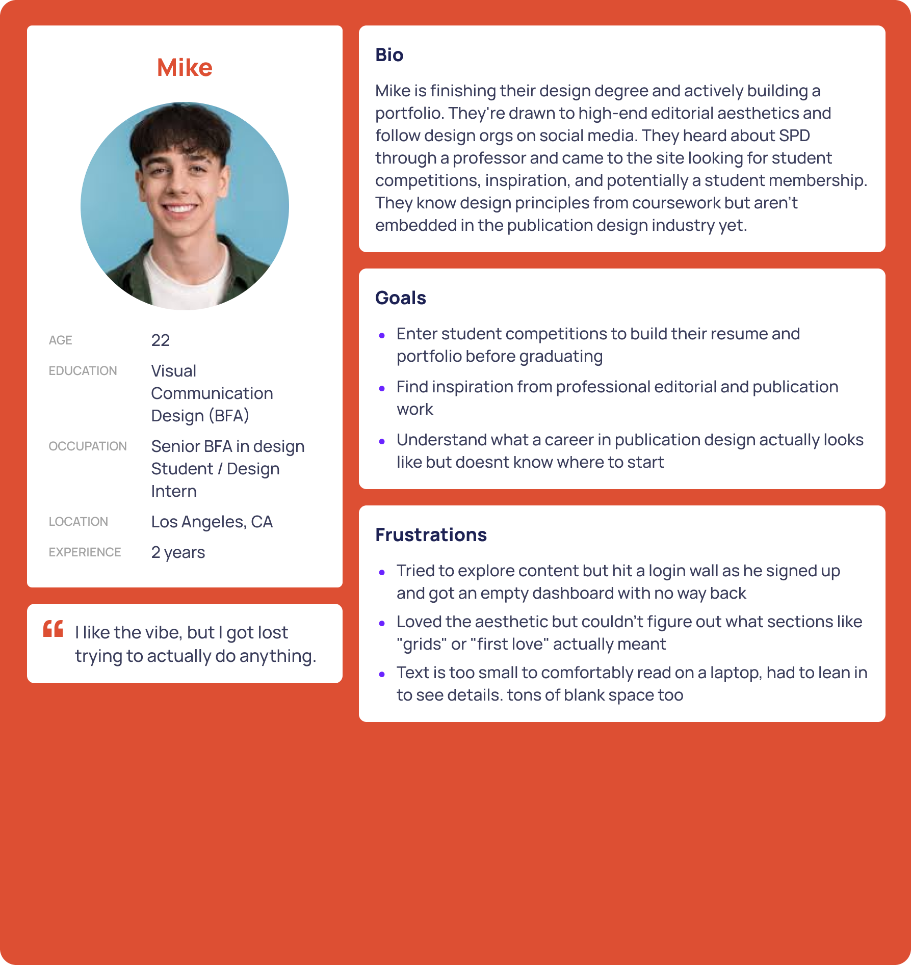 Mike, design student persona